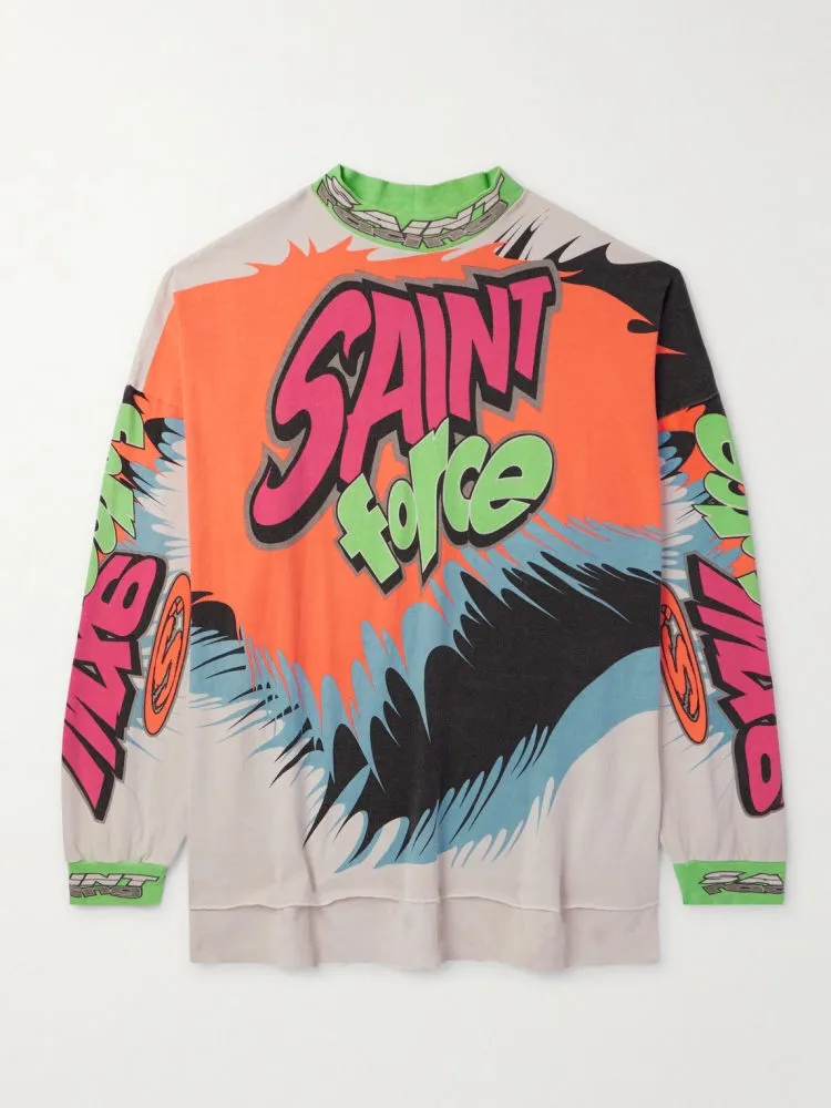 SAINT MICHAEL 24SS SAINT FORCE L/S TEE New Racing Retro Long Sleeve Off-white S-XL Front, left and right sleeves, even ribs are printed. There are more than 30 sets of samples in total. They are extremely complicated and all are oversized screen versions. Ready-made garments are washed and worn with Vintage value.